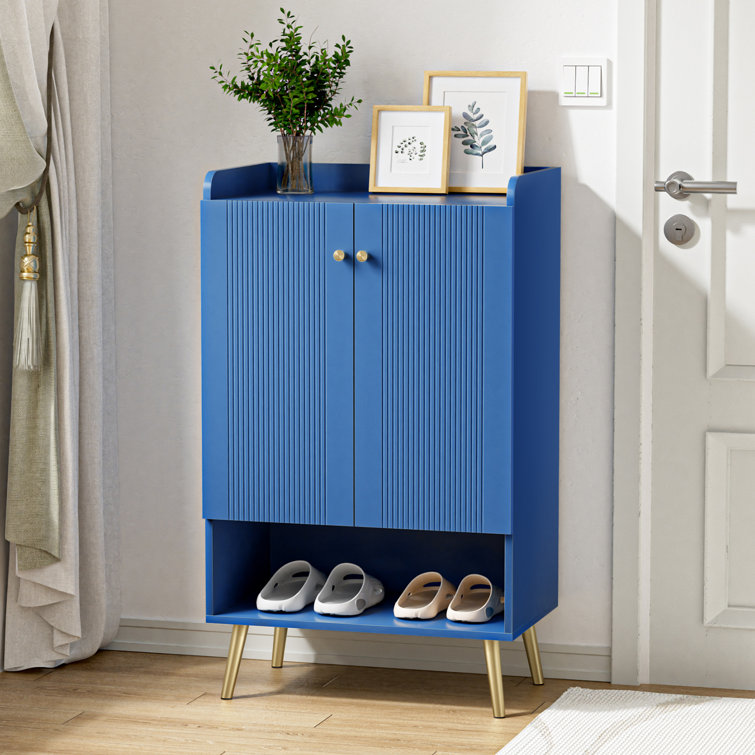 Blue shoe shop storage cabinet